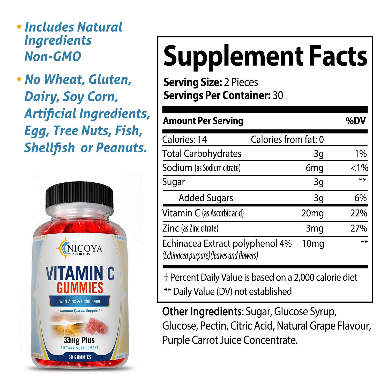Bottle of Vitamin C Gummies for Immune & Heart Support – 60ct, 33mg+ to support health and wellness