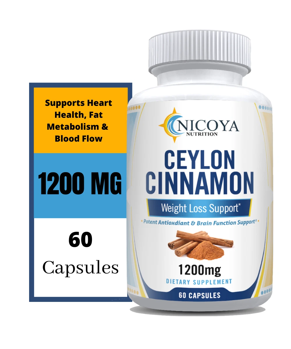 Bottle of Ceylon Cinnamon Supplement for Blood Sugar & Heart Support – 60ct to support health and wellness