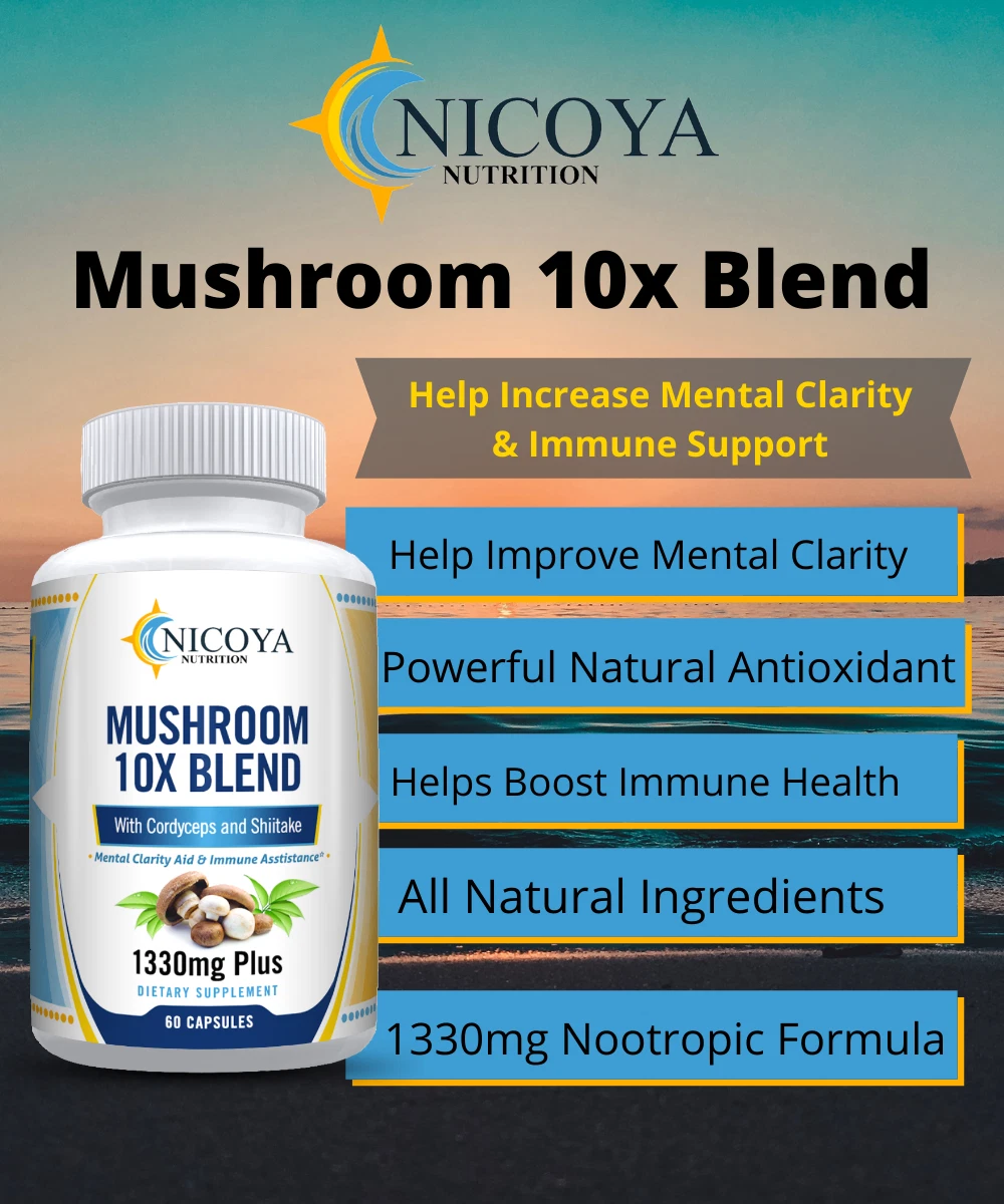 Bottle of Mushroom Complex Supplement for Immune & Cognitive Support – 10x Blend to support health and wellness