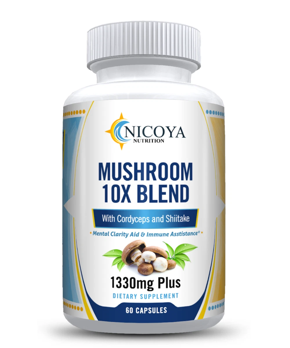Bottle of Mushroom Complex Supplement for Immune & Cognitive Support – 10x Blend to support health and wellness