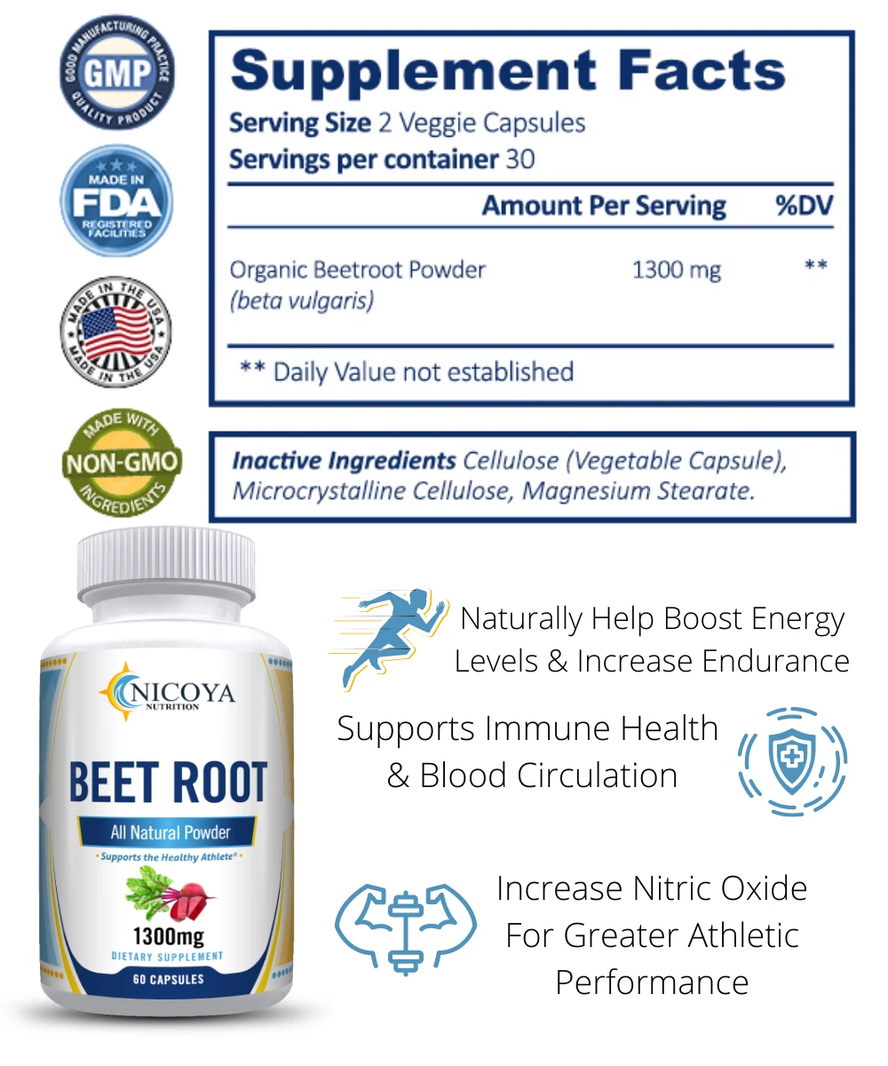 Bottle of Beetroot Nitric Oxide Booster for Circulation & Energy Support – 1300mg to support health and wellness