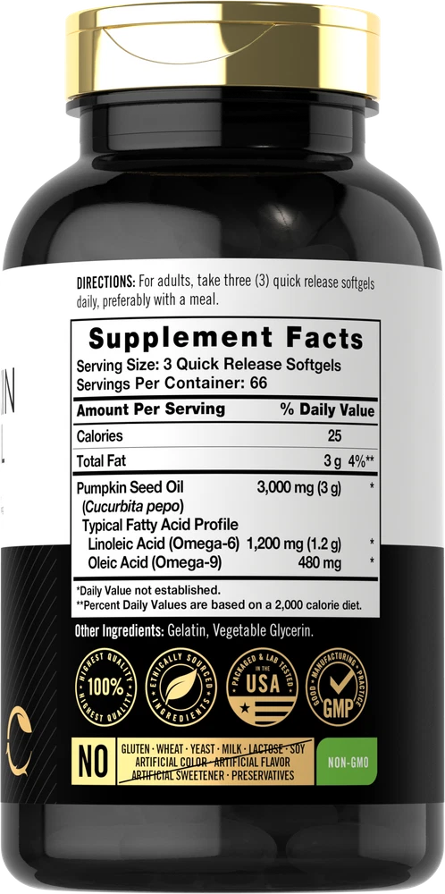 Bottle of Pumpkin Seed Oil 3000mg to support health and wellness
