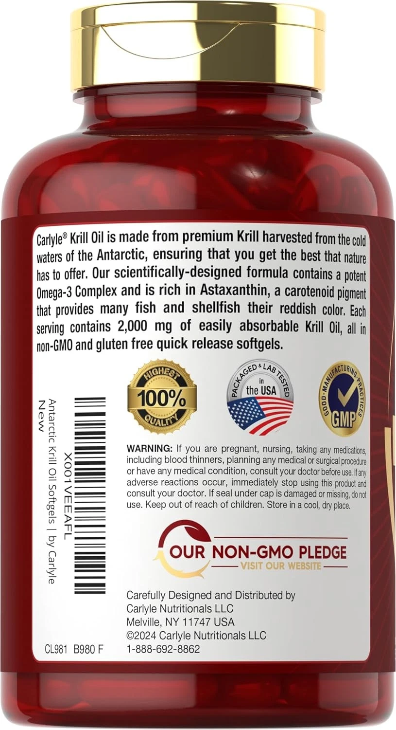 Bottle of Antarctic Krill Oil 2000mg to support health and wellness