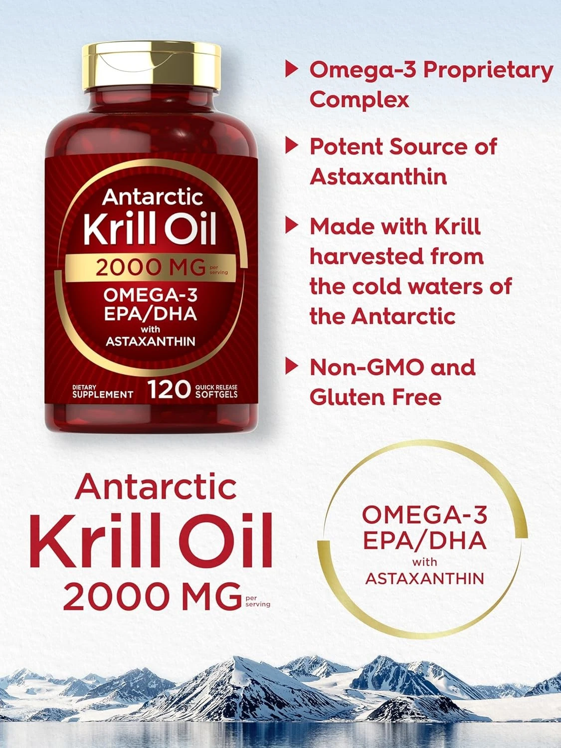 Bottle of Antarctic Krill Oil 2000mg to support health and wellness