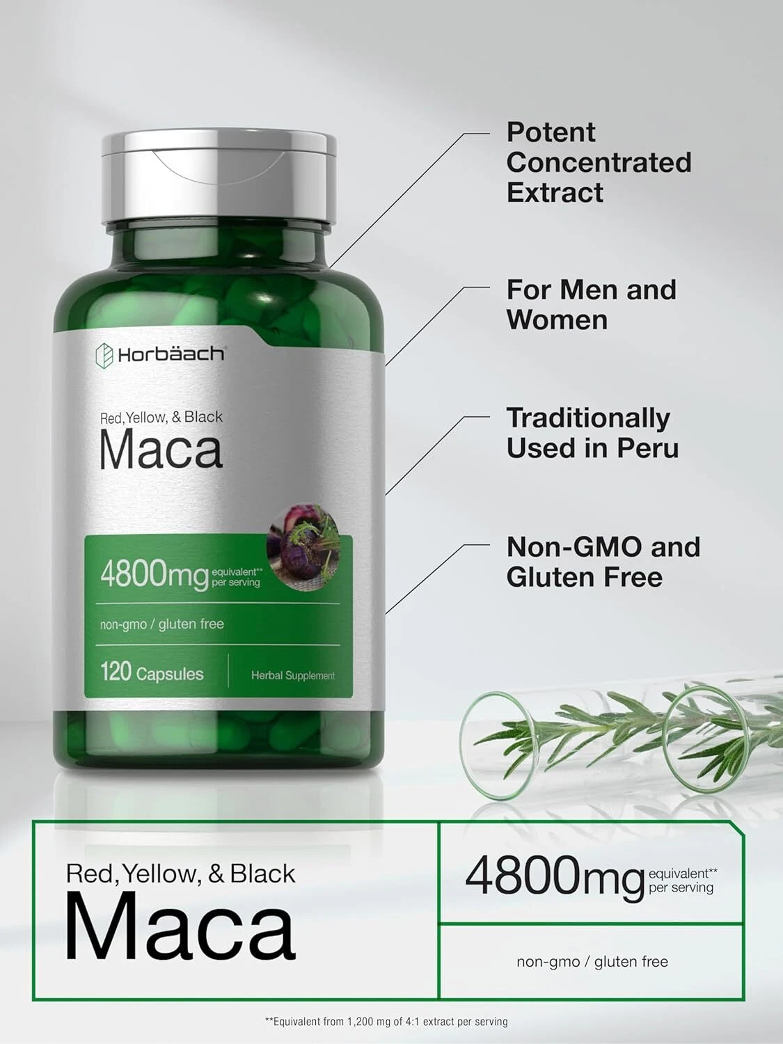 Bottle of Maca Root Capsules 4800mg to support health and wellness
