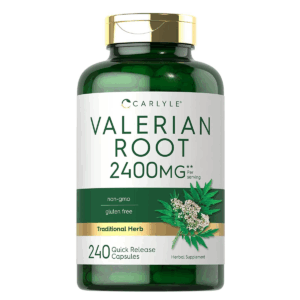 Bottle of Valerian Root Capsules 2400mg to support health and wellness