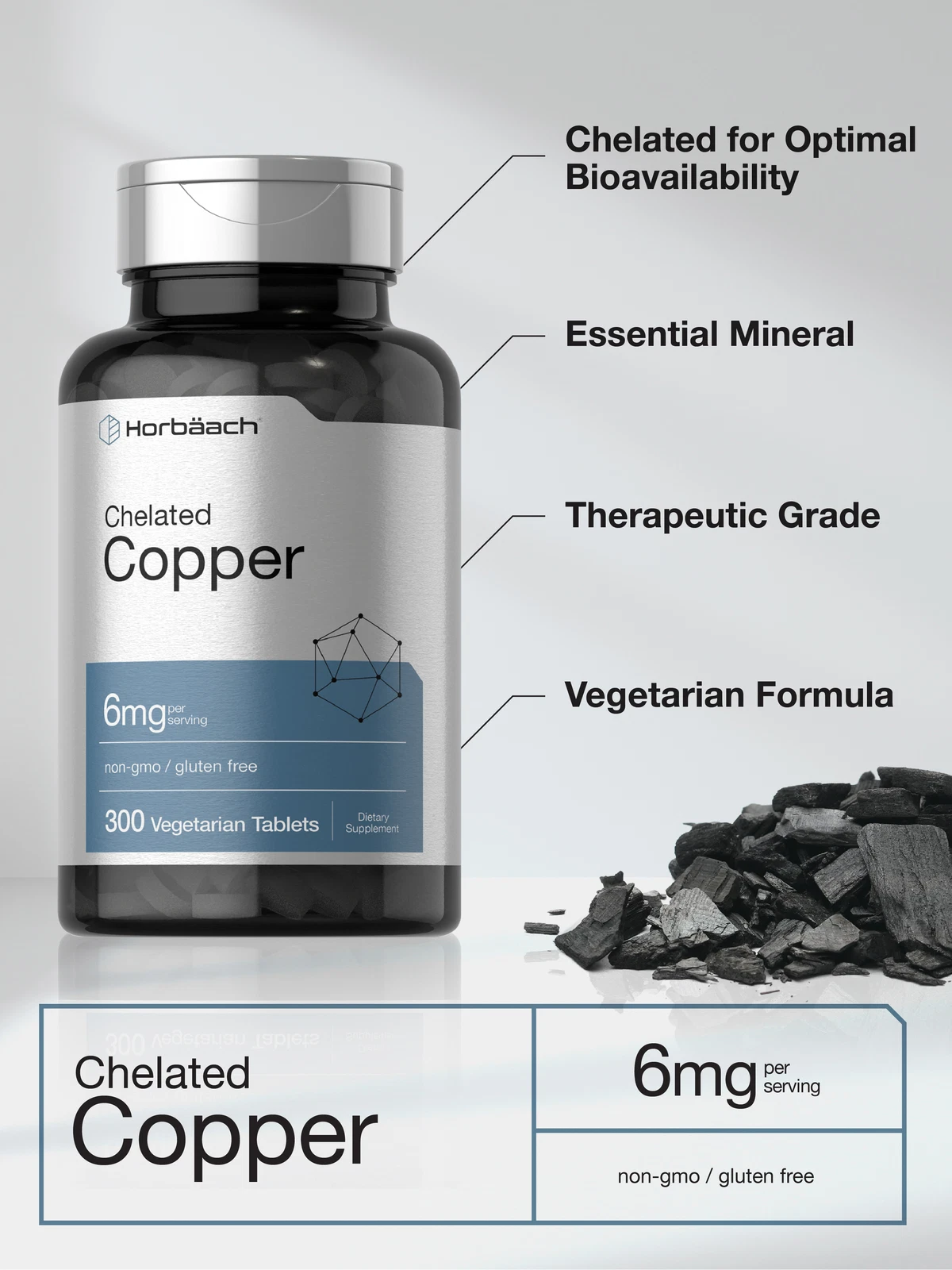 Bottle of Chelated Copper 6mg to support health and wellness