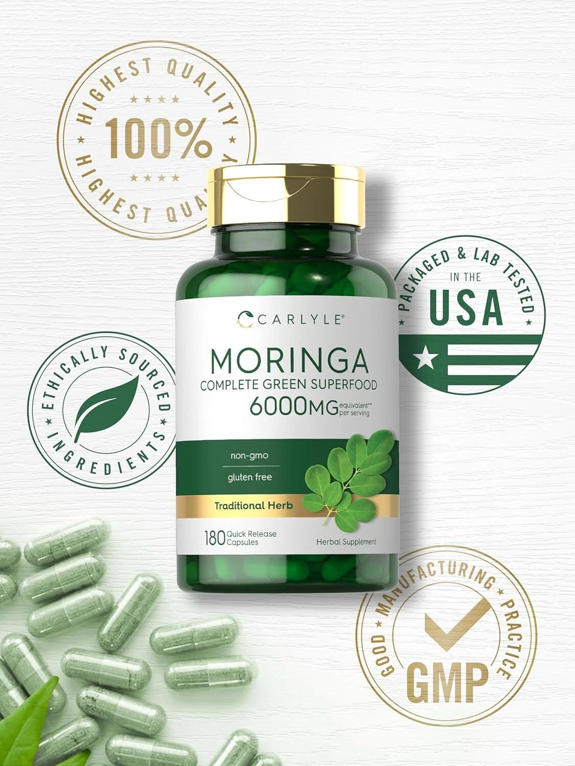 Bottle of Moringa Oleifera 6000mg to support health and wellness
