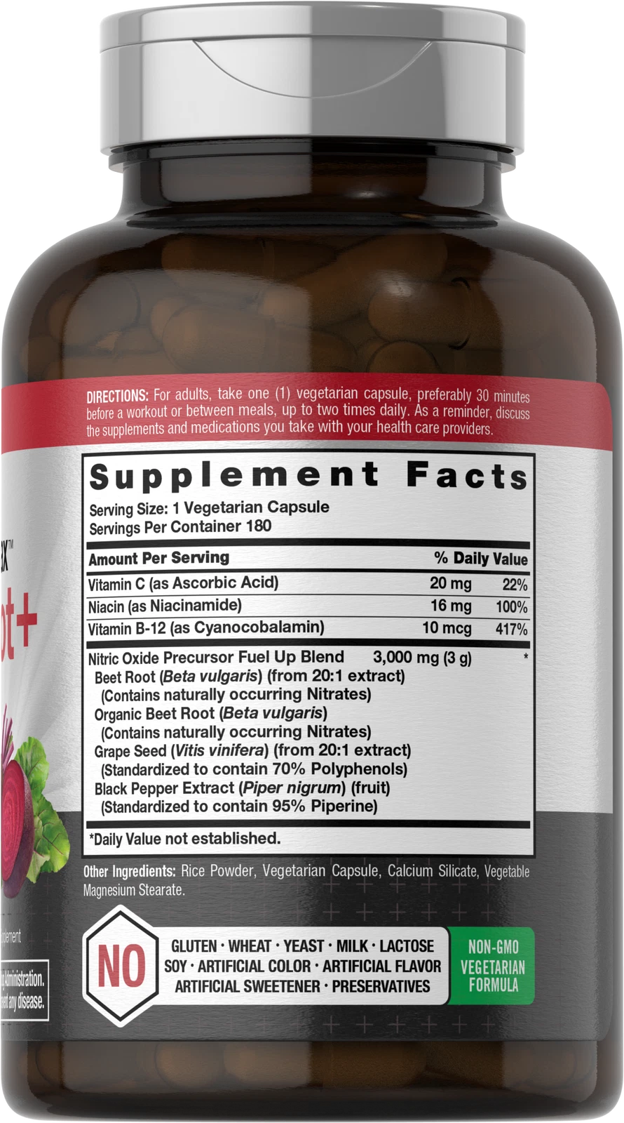 Bottle of Nitric Oxide Beet Root Capsules to support health and wellness