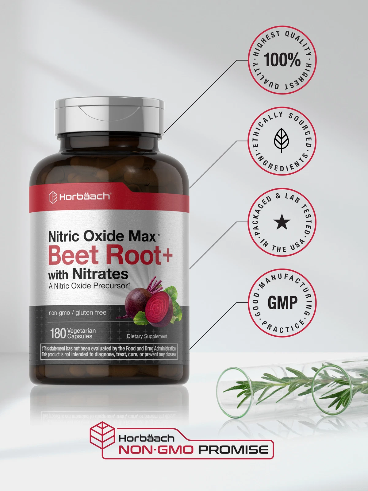 Bottle of Nitric Oxide Beet Root Capsules to support health and wellness