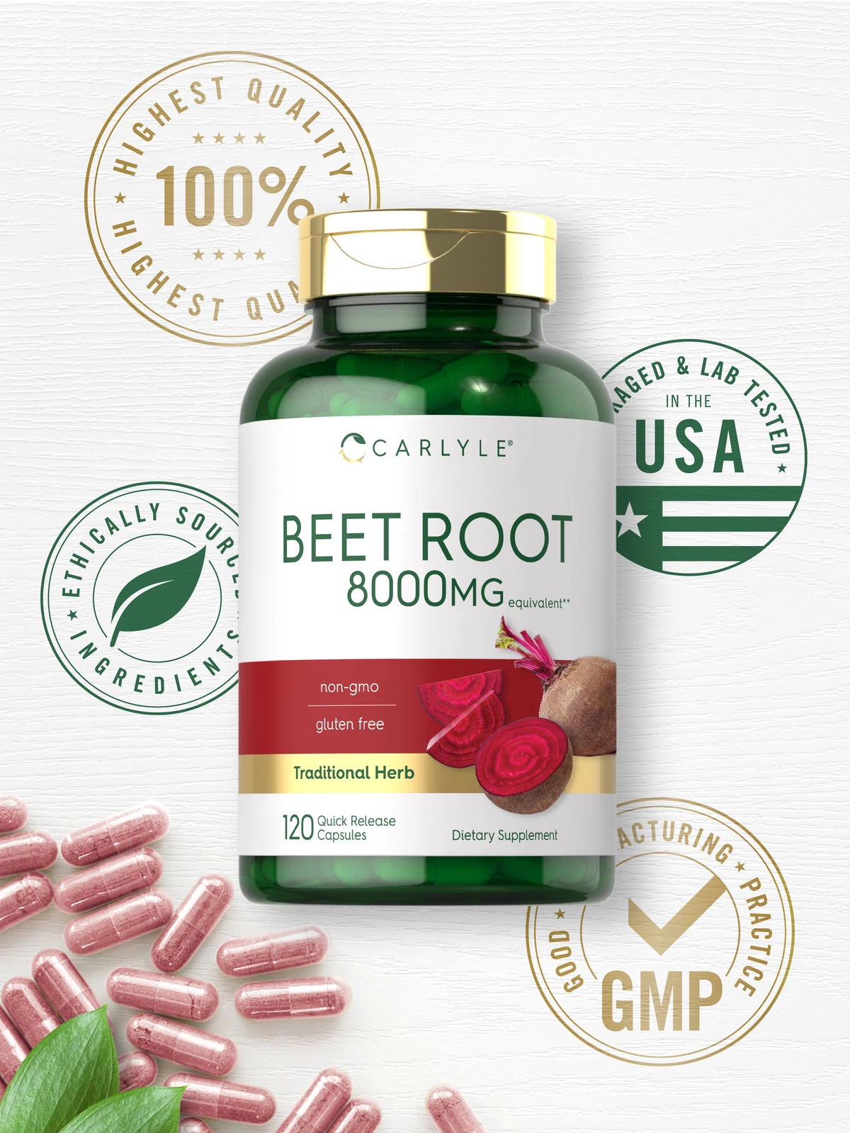 Bottle of Beet Root Capsules 8000mg to support health and wellness