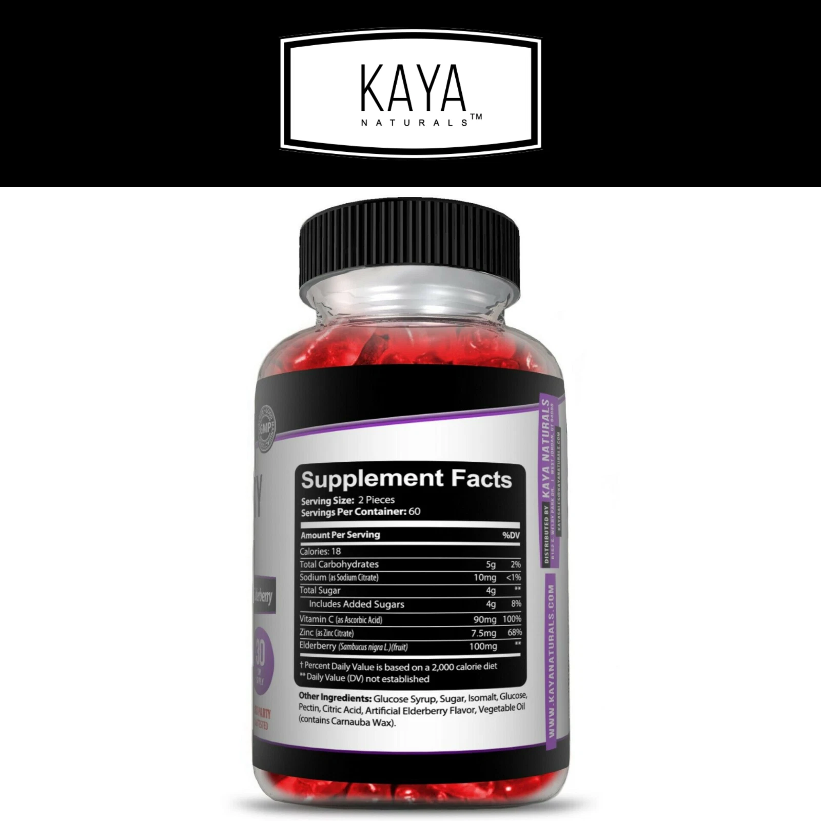 Bottle of Elderberry Gummies 60ct with elderberry, immune support to support health and wellness