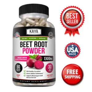 Bottle of Beet Root Powder 1300mg Capsules with beetroot, energy & nitric oxide support to support health and wellness