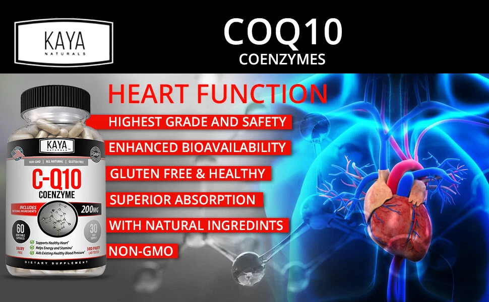 Bottle of CoQ10 200mg Supplement with coq10, heart health support to support health and wellness