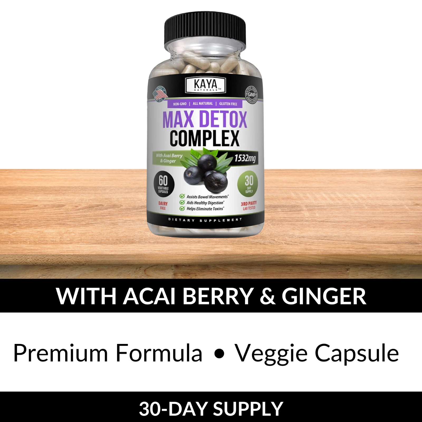 Bottle of Max Detox 60ct with detox, liver & colon support to support health and wellness