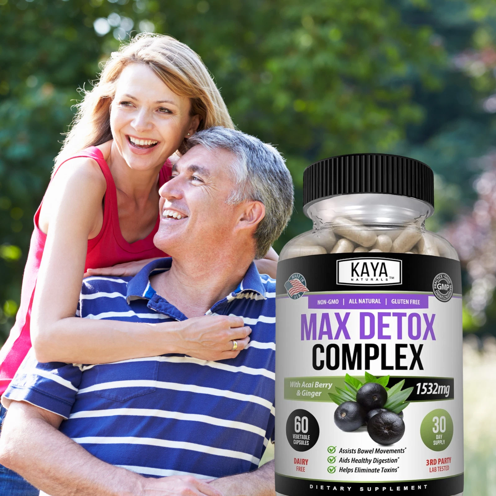 Bottle of Max Detox 60ct with detox, liver & colon support to support health and wellness