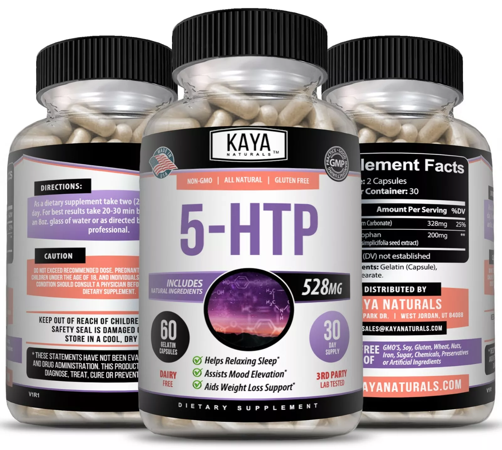 Bottle of 5-HTP 60ct with 5-htp, mood & sleep support to support health and wellness