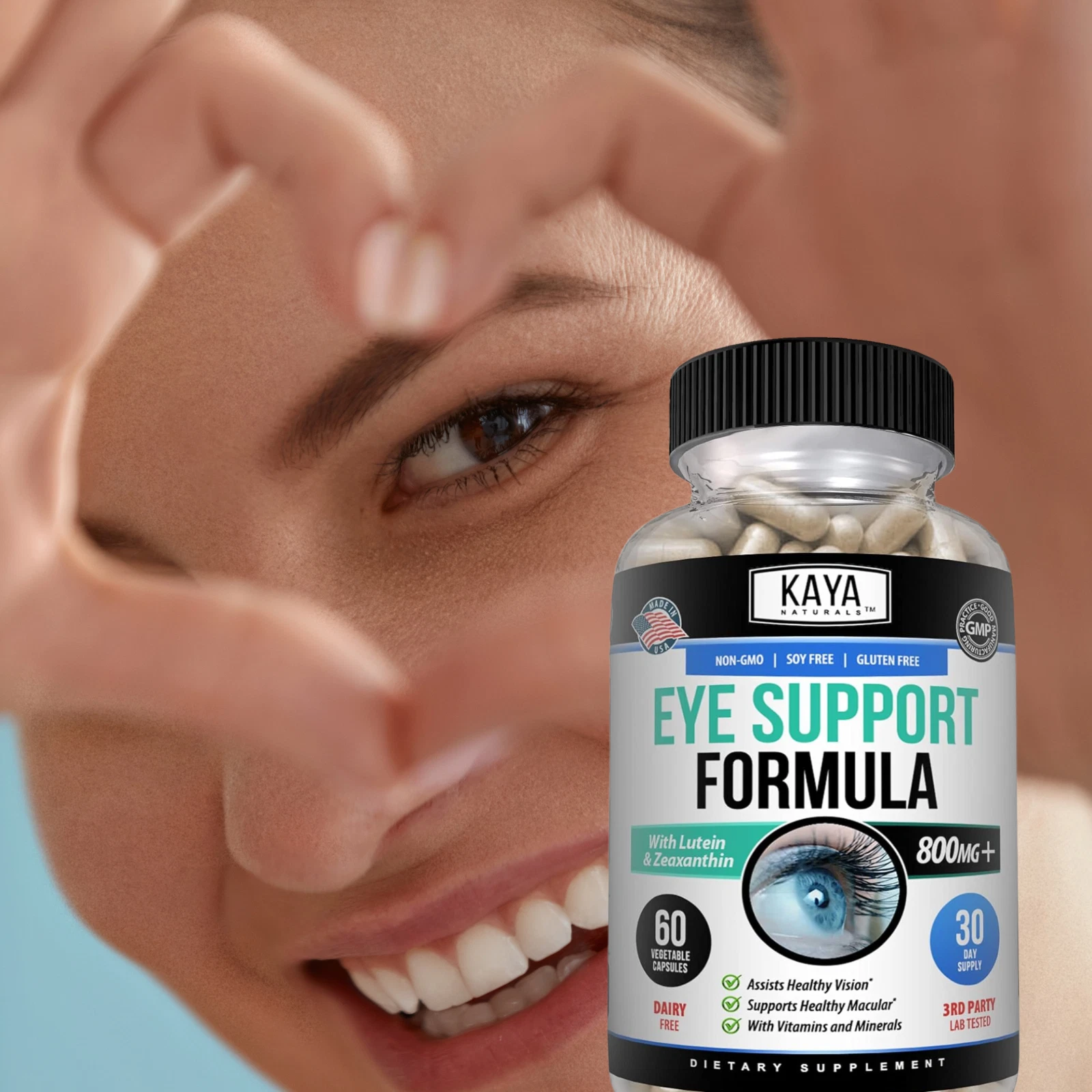 Bottle of Eye Health 2 Pack 60 Capsules with lutein, vision & eye health support to support health and wellness