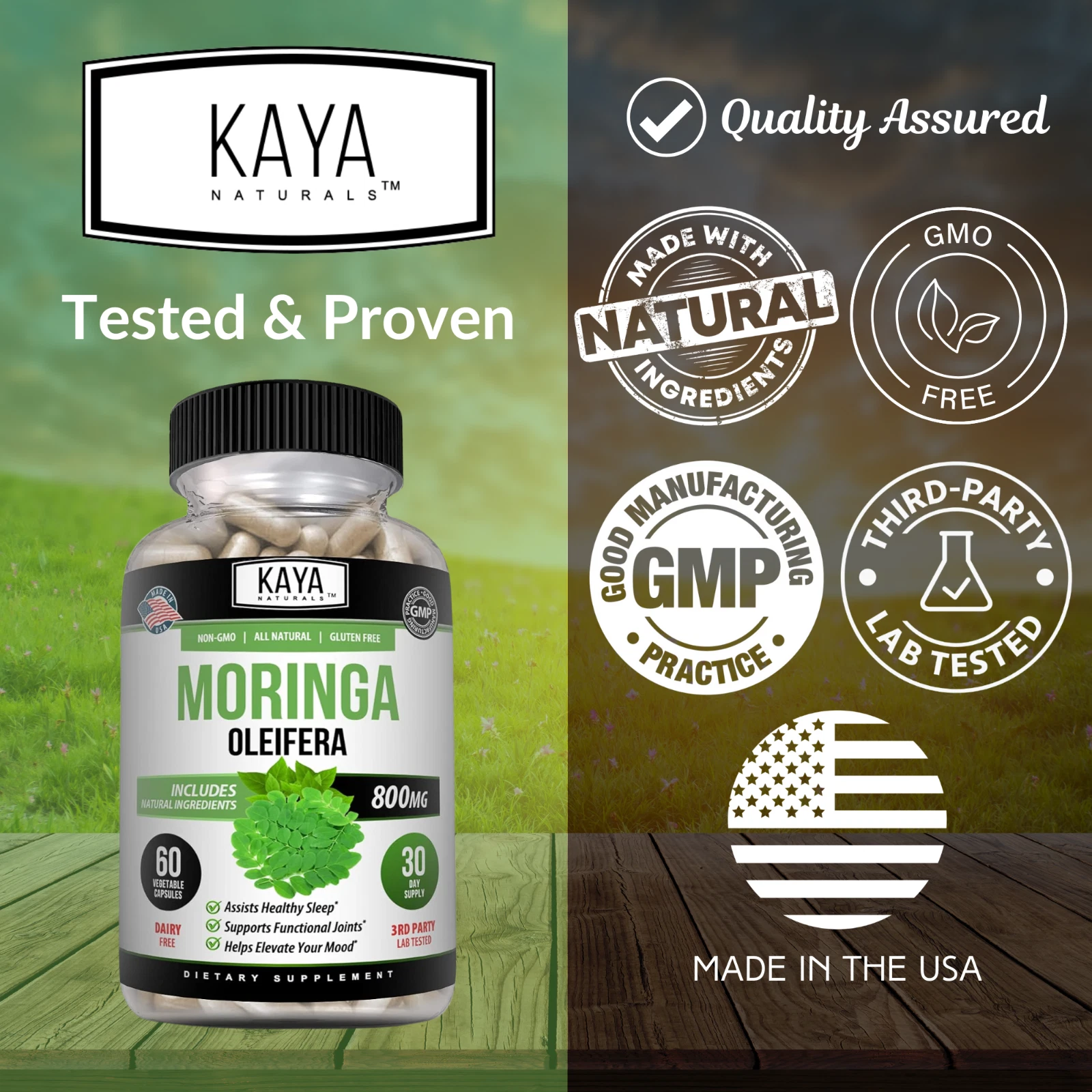 Bottle of Moringa 60ct with moringa, antioxidant & superfood support to support health and wellness