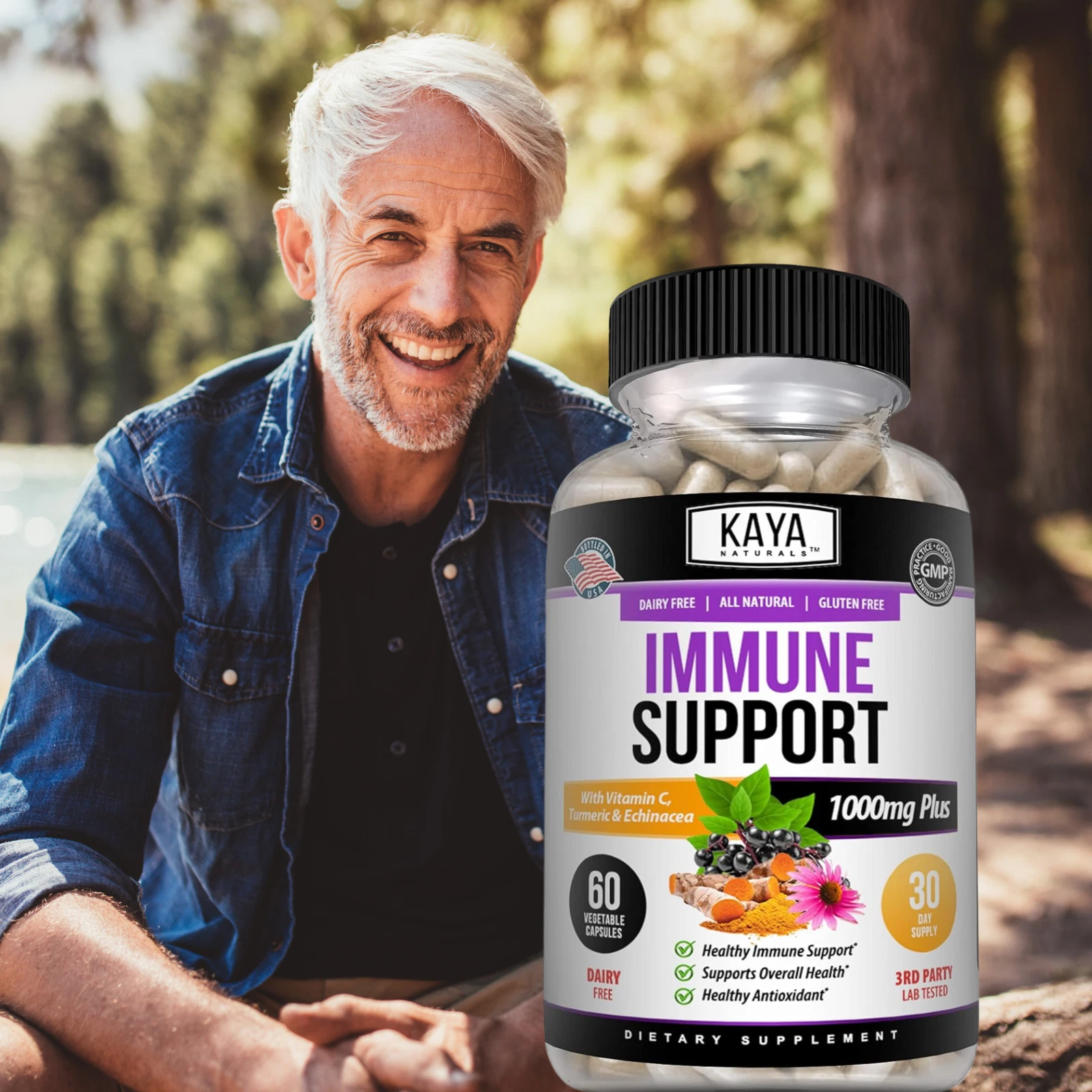 Bottle of Immune System Booster 2 Pack with elderberry, immune support to support health and wellness