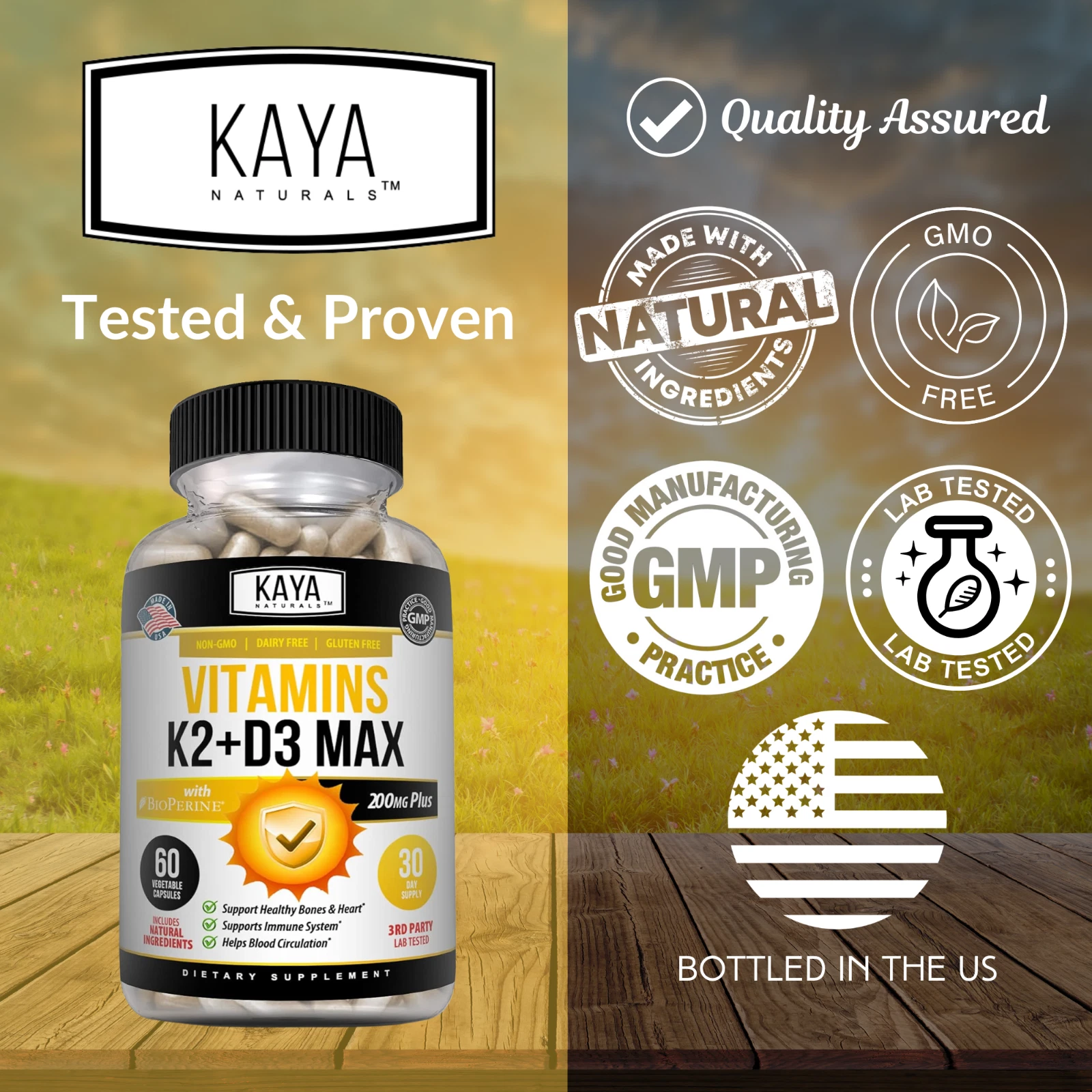 Bottle of Vitamin K2 (MK7) & D3 2 Pack with vitamin k2, bone & immune support to support health and wellness