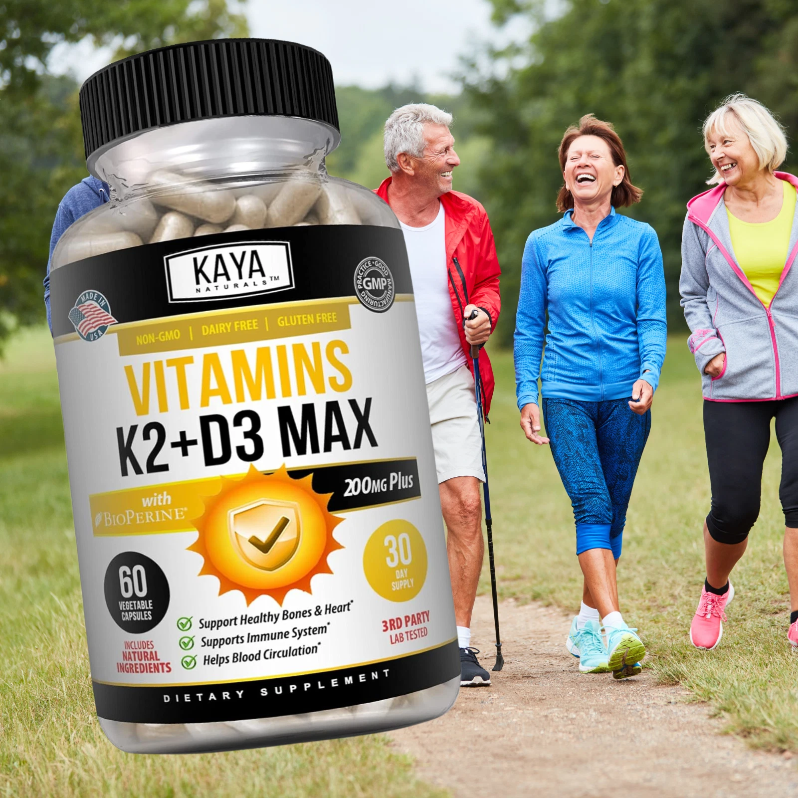 Bottle of Vitamin K2 (MK7) & D3 2 Pack with vitamin k2, bone & immune support to support health and wellness