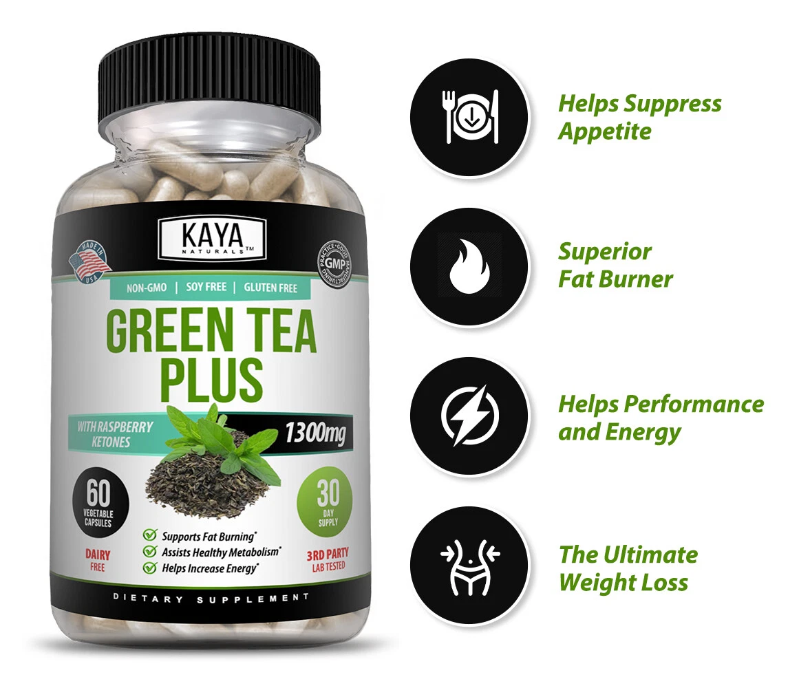 Bottle of Green Tea Plus 1200mg 60ct with green tea, weight loss & metabolism support to support health and wellness