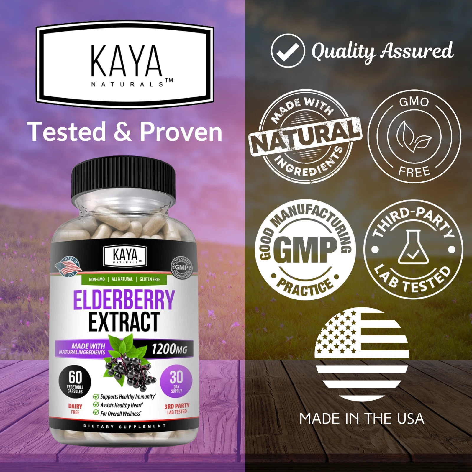 Bottle of Sambucus Black Elderberry 3 Pack 1200mg 60ct with elderberry, immune support to support health and wellness