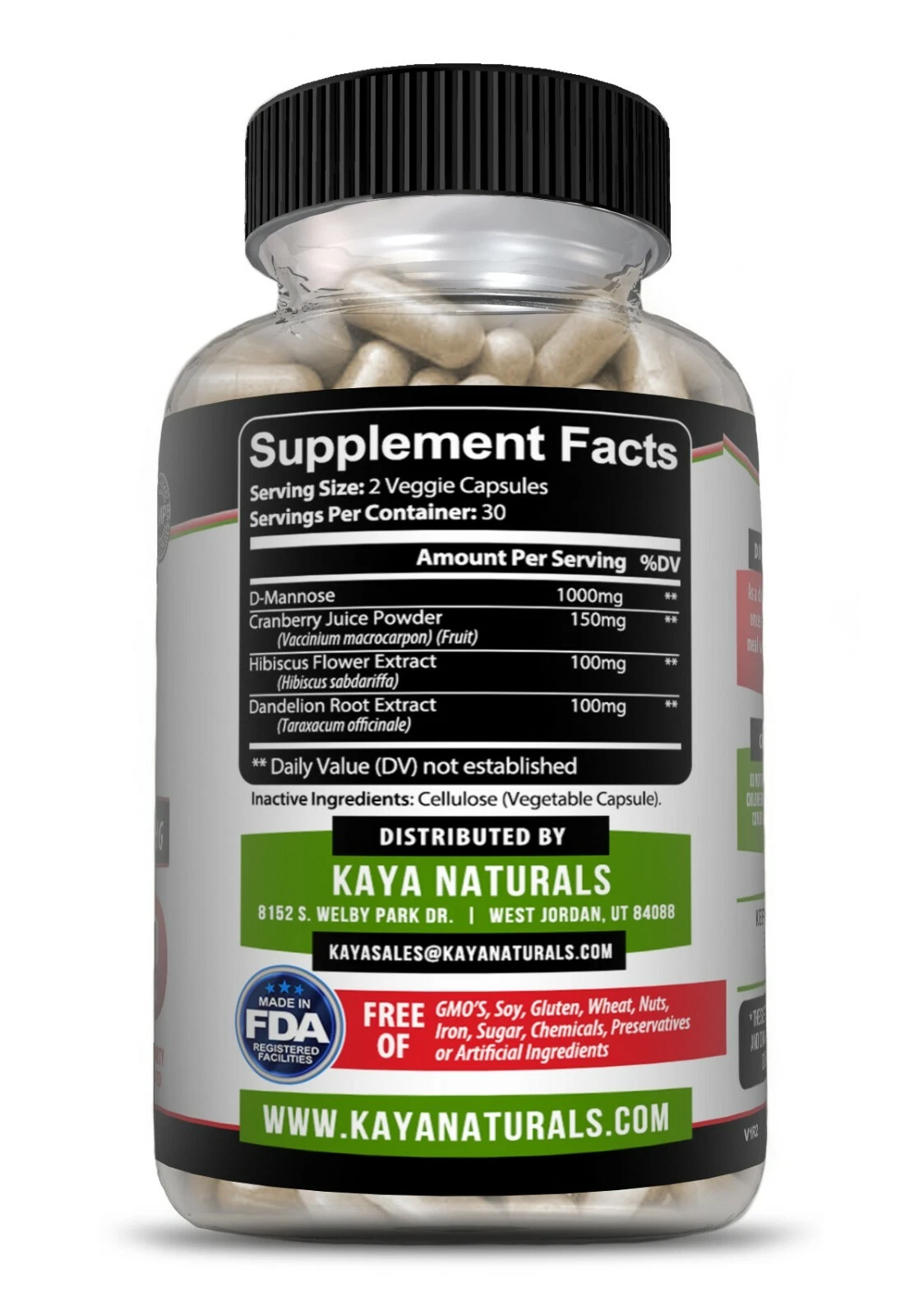 Bottle of Urinary Tract Balance 1350mg 60ct with d-mannose, urinary tract support to support health and wellness