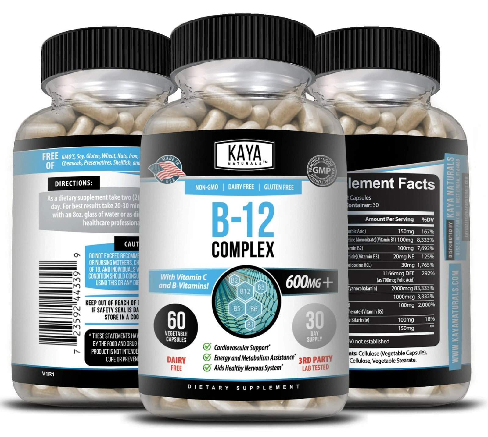 Image of B-12 Complex Supplement for Energy & Metabolism Support – 60 Capsules
