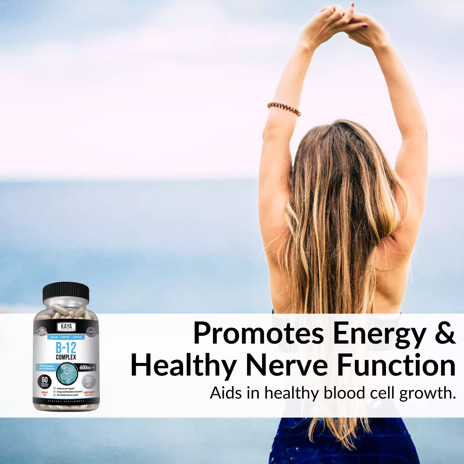 Image of B-12 Complex Supplement for Energy & Metabolism Support – 60 Capsules
