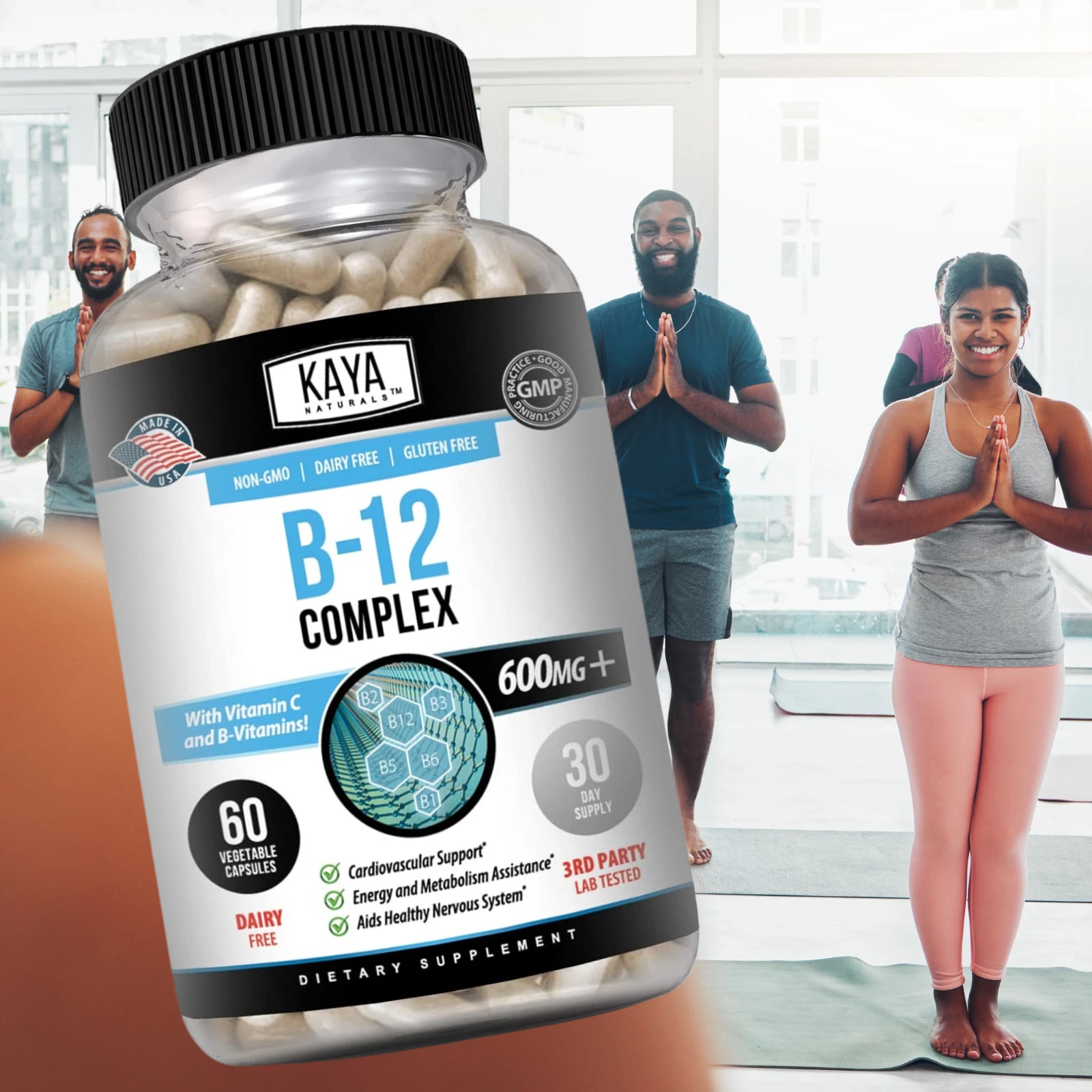 Image of B-12 Complex Supplement for Energy & Metabolism Support – 60 Capsules