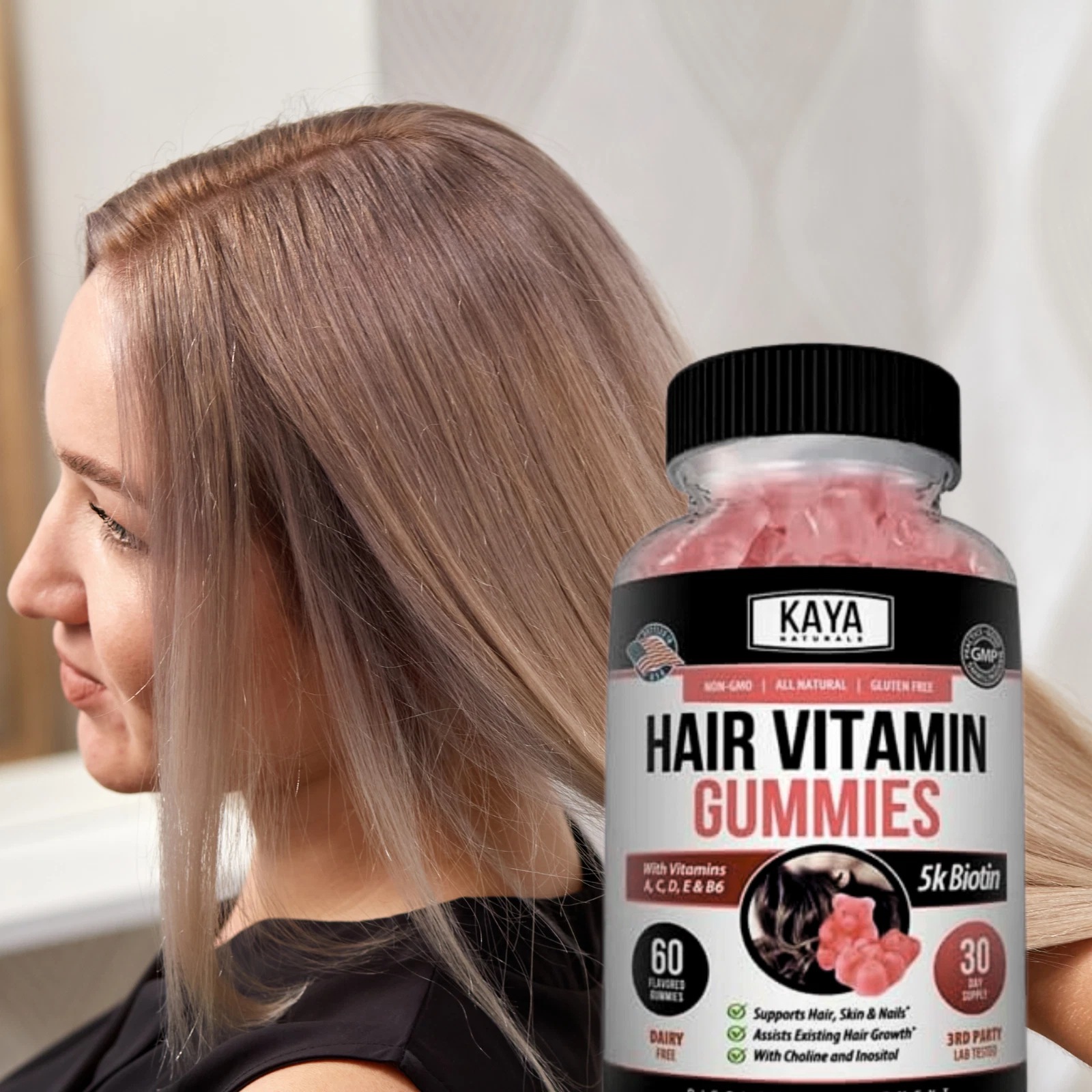 Image of Hair Vitamin Gummies with Biotin for Hair & Nail Growth – 2 Pack, 60ct