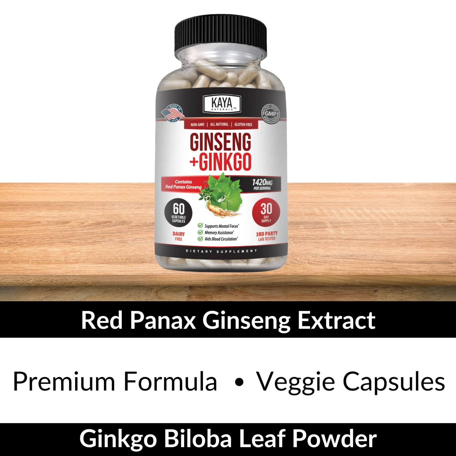 Image of Ginkgo Biloba & Red Panax Ginseng for Brain & Memory Support – Focus Supplement