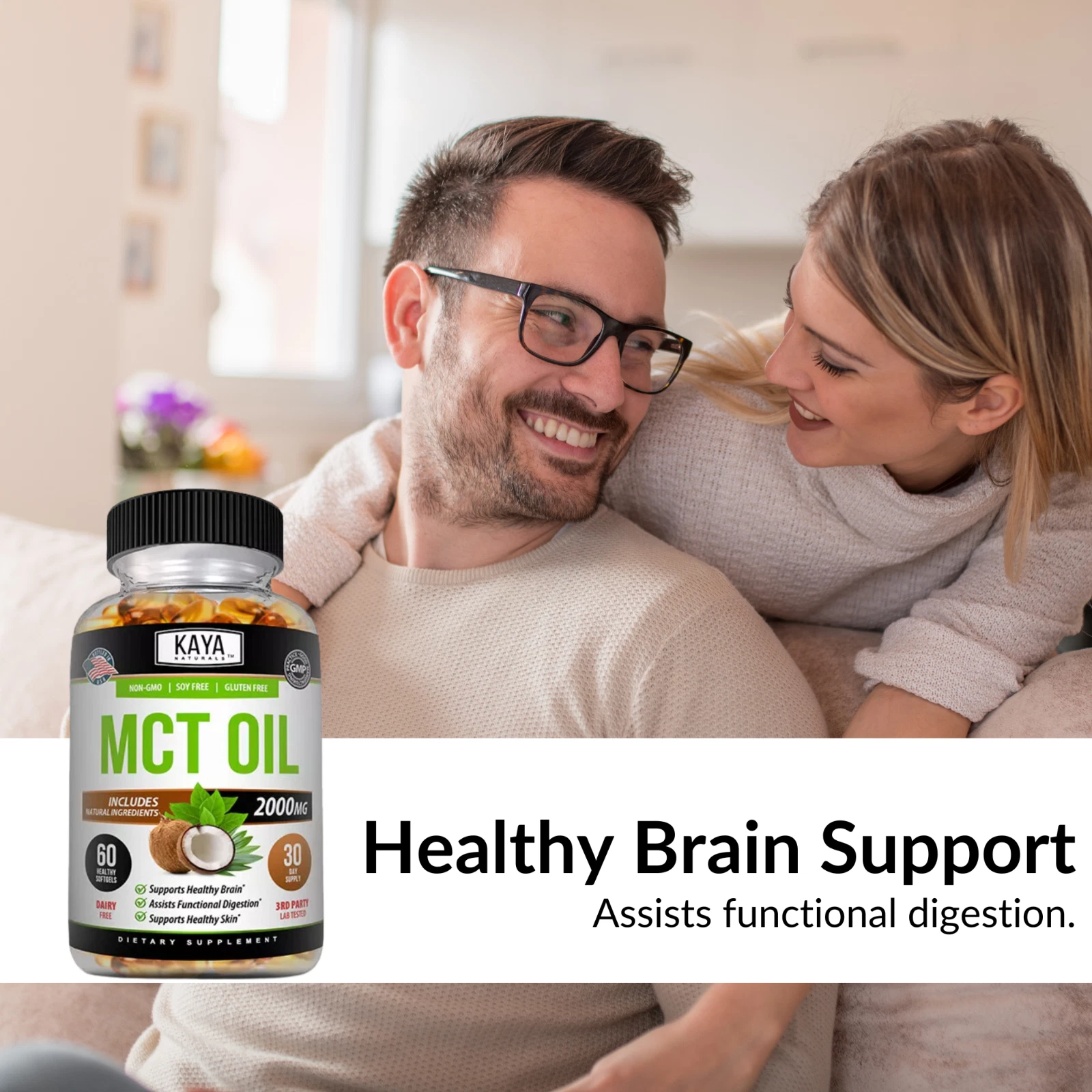 Image of Pure MCT Oil Capsules for Energy & Weight Loss Support – 3x60ct, 2000mg