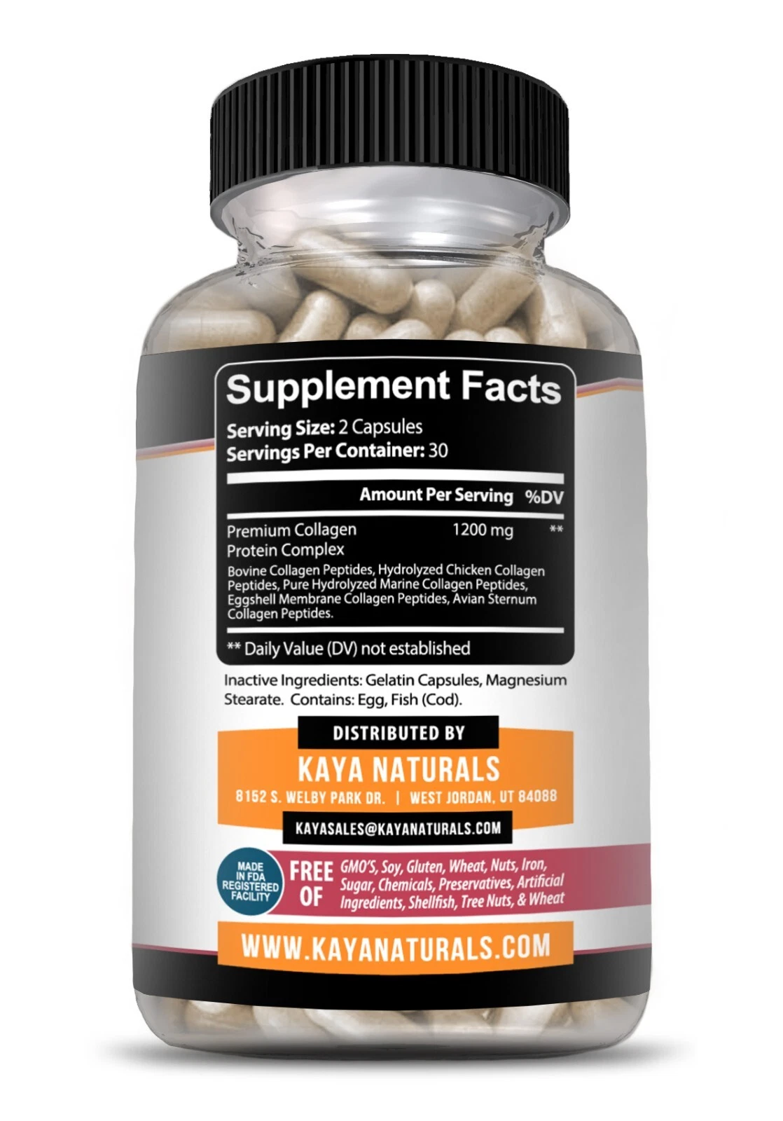 Image of Collagen Peptides Supplement for Skin & Anti-Aging Support – 2 Pack, 1200mg, 60 Capsules