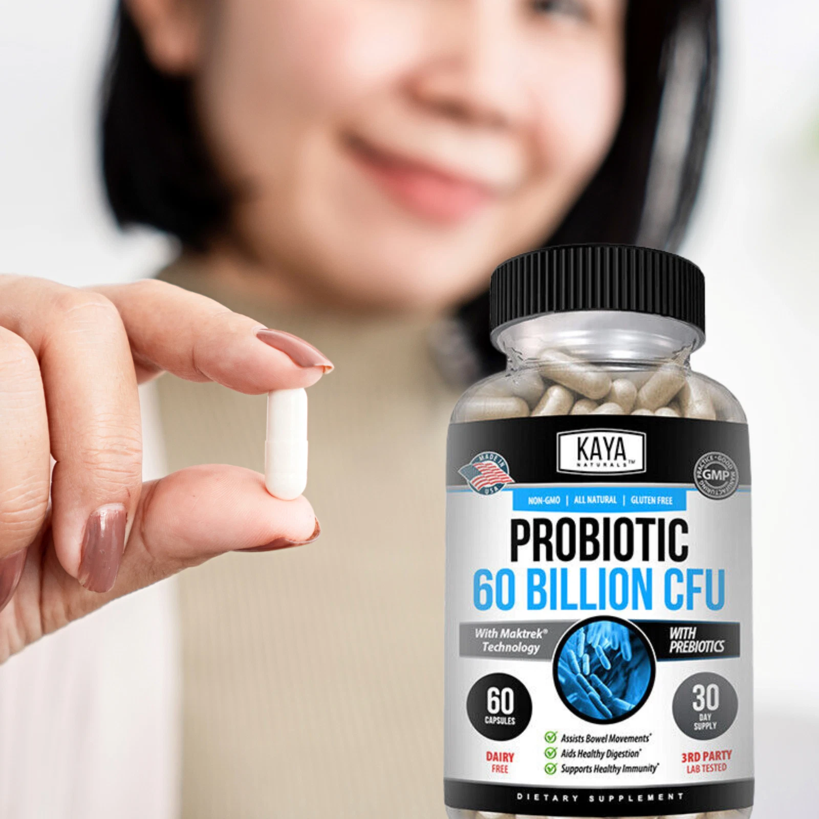 Image of Probiotic Supplement 60 Billion CFU with Prebiotics – Digestive & Immune Support, 60 Capsules