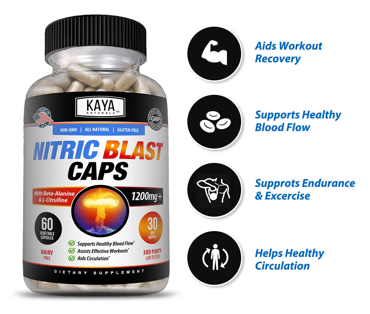 Image of L-Arginine Nitric Oxide Supplement for Libido & Testosterone Support – Nitric Blast, 60 Capsules