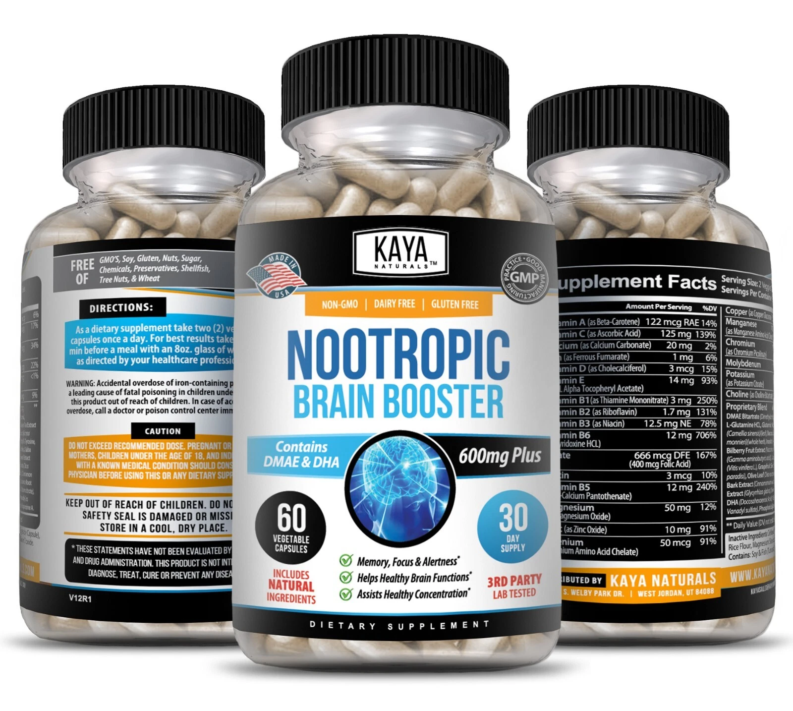 Image of Nootropic Brain Booster Supplement for Brain & Memory Support – 2 Pack, 60 Capsules
