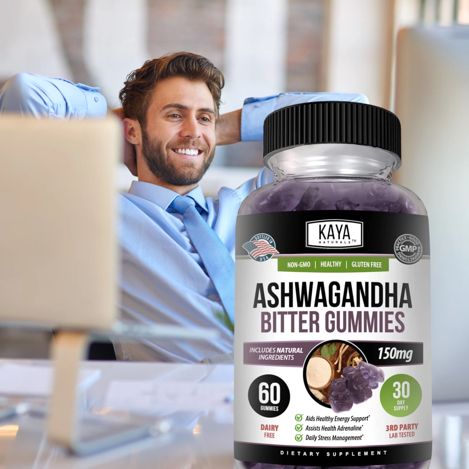 Image of Ashwagandha Gummies for Stress & Calm Support – 60ct, Natural Flavor